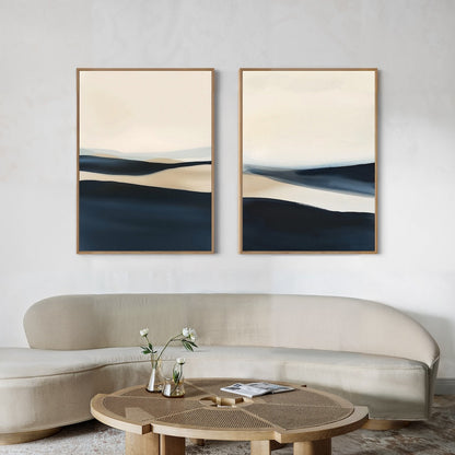 Serene Coastal Landscapes Duo - Abstract Oil Paintings for Modern Decor