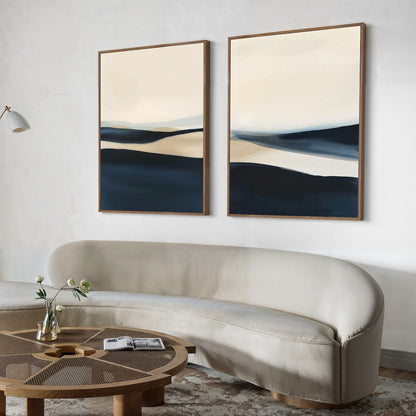 Serene Coastal Landscapes Duo - Abstract Oil Paintings for Modern Decor