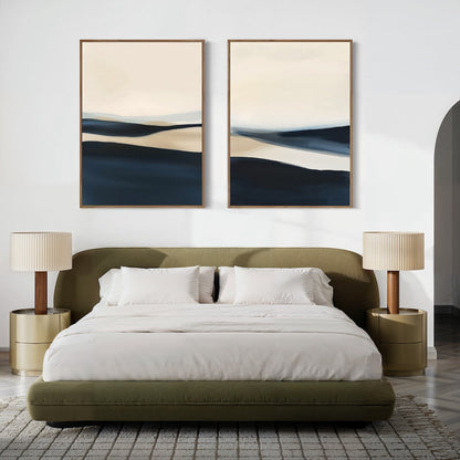 Serene Coastal Landscapes Duo - Abstract Oil Paintings for Modern Decor