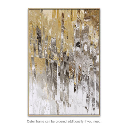 Elegant Abstract Oil Painting in Gold and Silver Tones for Modern Home Decor