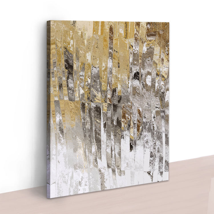 Elegant Abstract Oil Painting in Gold and Silver Tones for Modern Home Decor