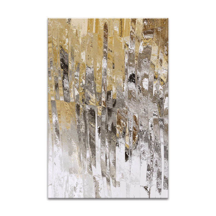 Elegant Abstract Oil Painting in Gold and Silver Tones for Modern Home Decor