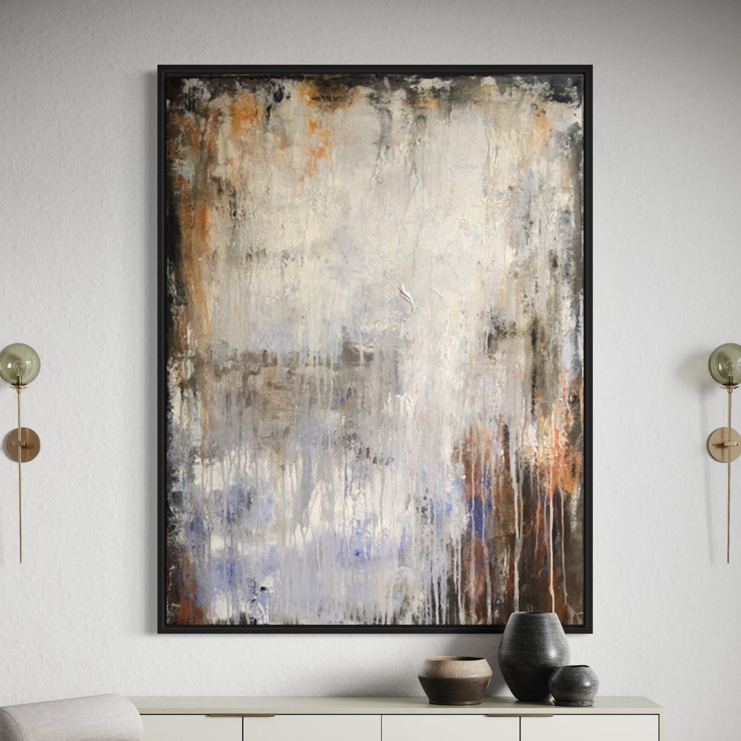 Abstract Oil Painting of Tranquil Serenity with Earthy Tones and Textured Layers