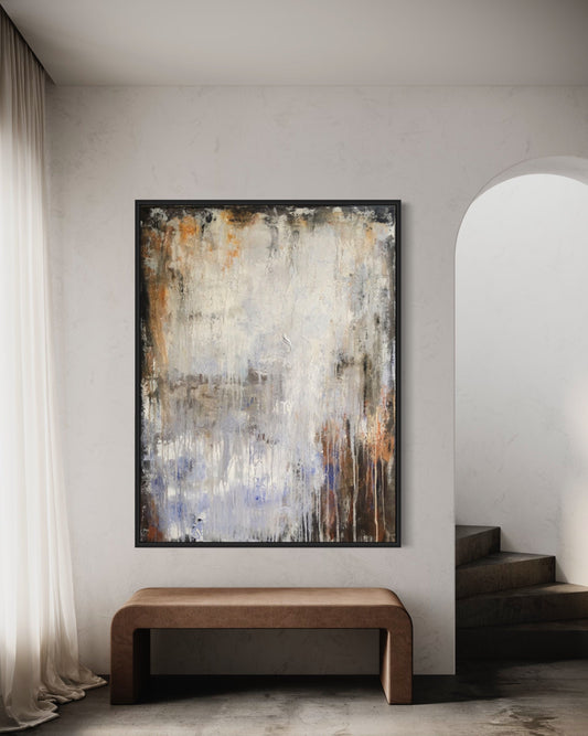 Abstract Oil Painting of Tranquil Serenity with Earthy Tones and Textured Layers