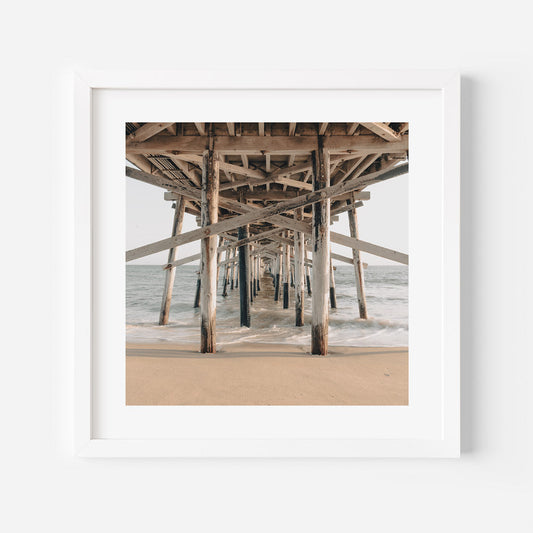 Coastal Serenity: Tranquil Ocean View Beneath Rustic Pier Oil Painting