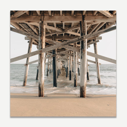 Coastal Serenity: Tranquil Ocean View Beneath Rustic Pier Oil Painting