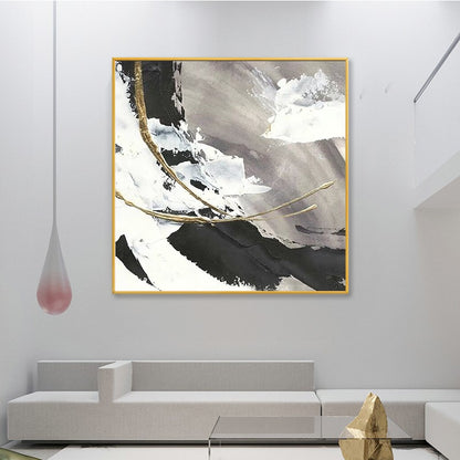 Black and White Minimalist Gold Accent Oil Painting