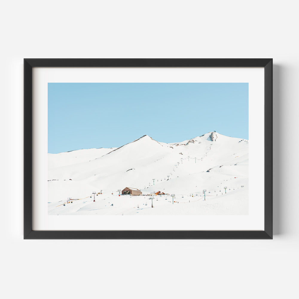 Snow-Capped Mountainscape in Valle Nevado - Serene Winter Oil Painting