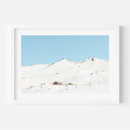 Snow-Capped Mountainscape in Valle Nevado - Serene Winter Oil Painting