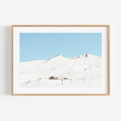 Snow-Capped Mountainscape in Valle Nevado - Serene Winter Oil Painting