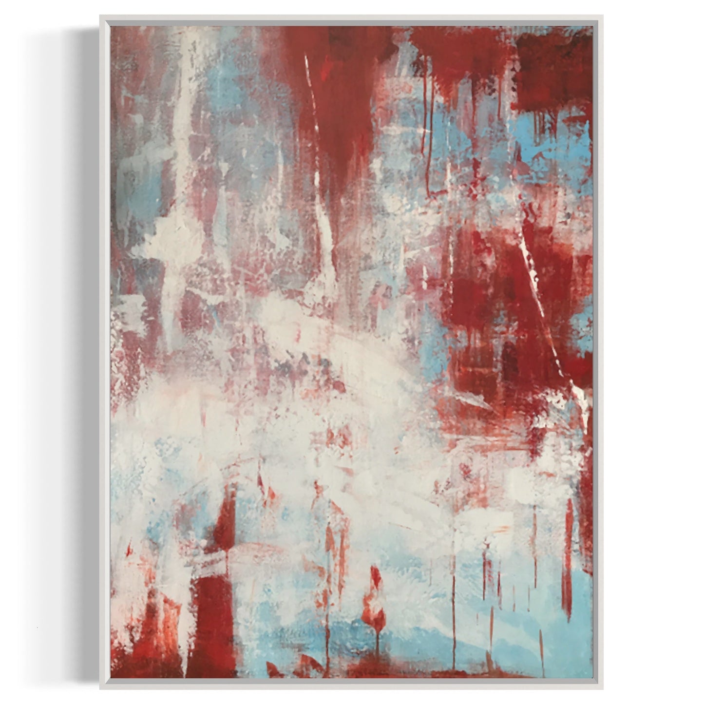 Abstract Oil Painting with Vibrant Reds and Blues - Modern Art Decor