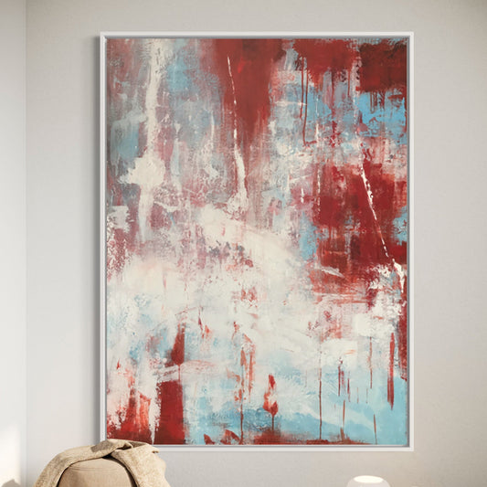 Abstract Oil Painting with Vibrant Reds and Blues - Modern Art Decor