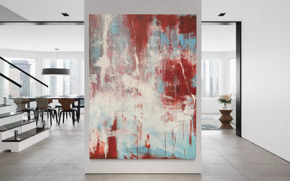 Abstract Oil Painting with Vibrant Reds and Blues - Modern Art Decor