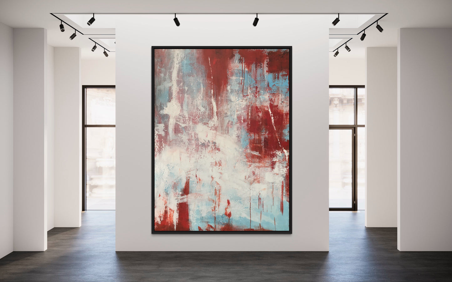 Abstract Oil Painting with Vibrant Reds and Blues - Modern Art Decor