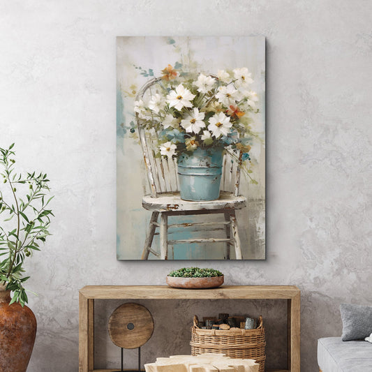Vibrant White Daisy Floral Oil Painting | French Country Wall Art for Home Decor