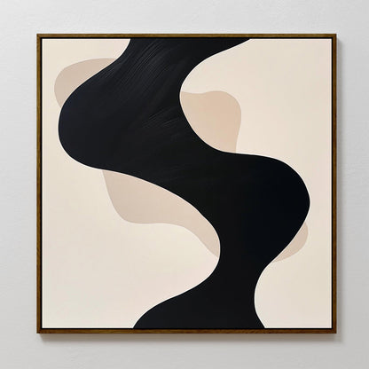 Black and Beige Abstract Oil Painting for Modern Home Decor