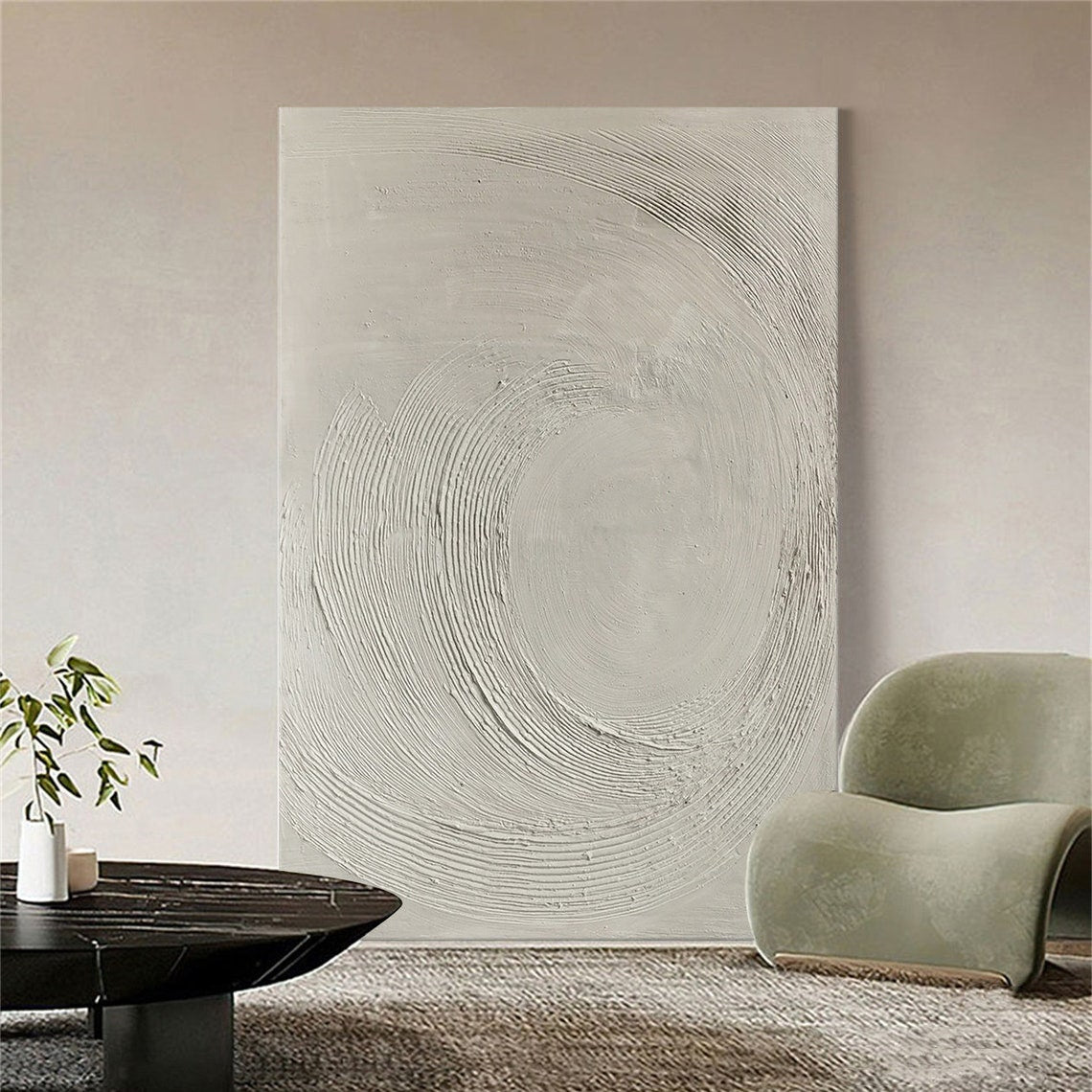 Serene Abstract Oil Painting with Gentle Curves and Neutral Tones for Modern Home Decor