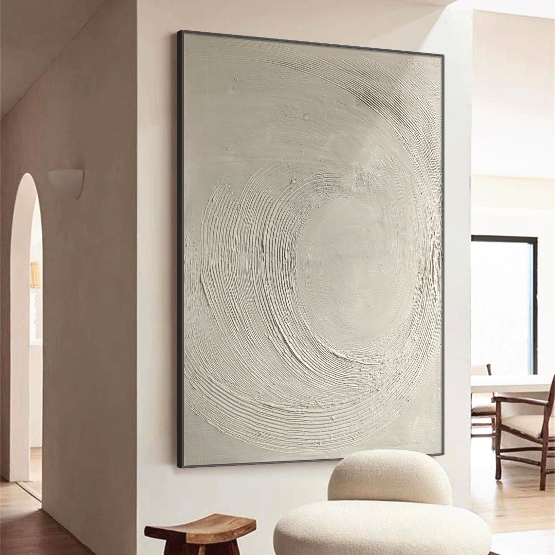 Serene Abstract Oil Painting with Gentle Curves and Neutral Tones for Modern Home Decor