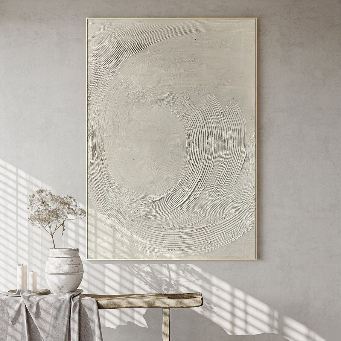 Serene Abstract Oil Painting with Gentle Curves and Neutral Tones for Modern Home Decor