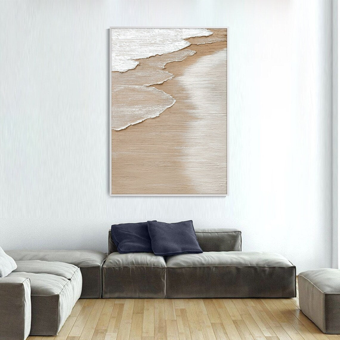 Serene Beach Waves Oil Painting for Tranquil Home Decor