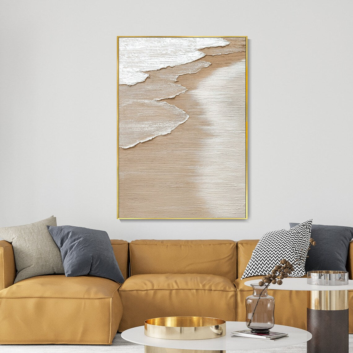 Serene Beach Waves Oil Painting for Tranquil Home Decor