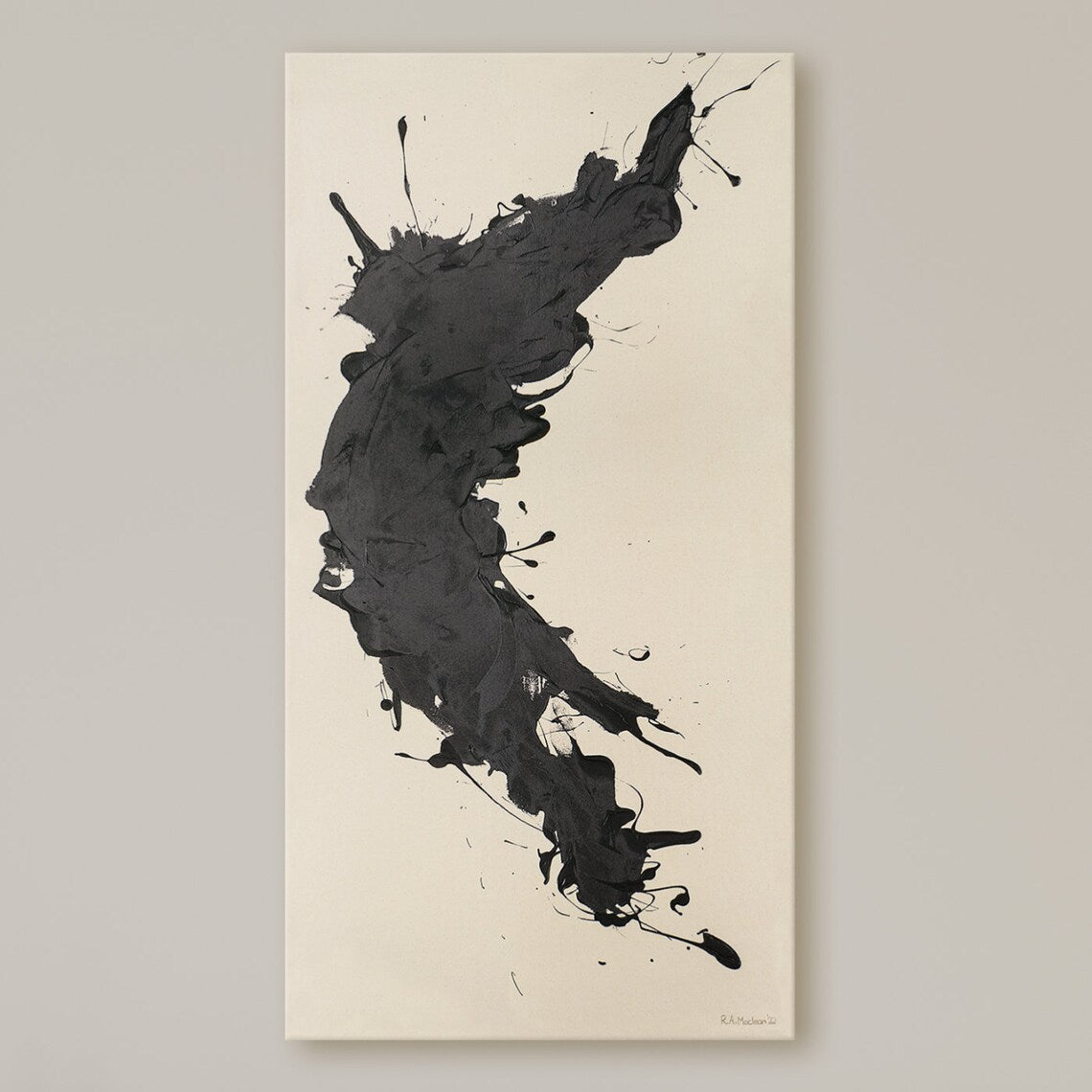 Ethereal Black Ink Abstract Oil Painting for Modern Home Decor