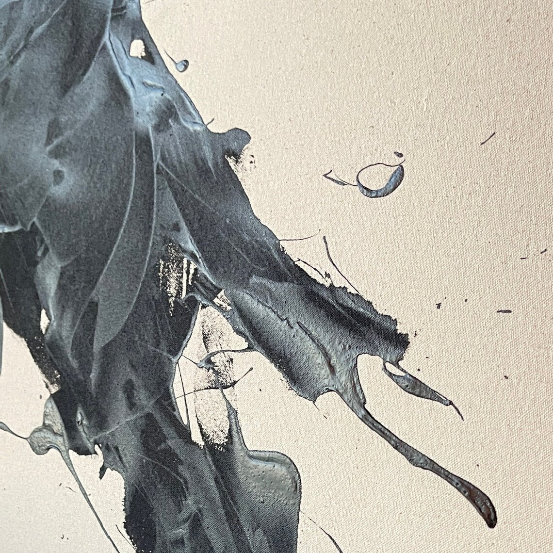 Ethereal Black Ink Abstract Oil Painting for Modern Home Decor