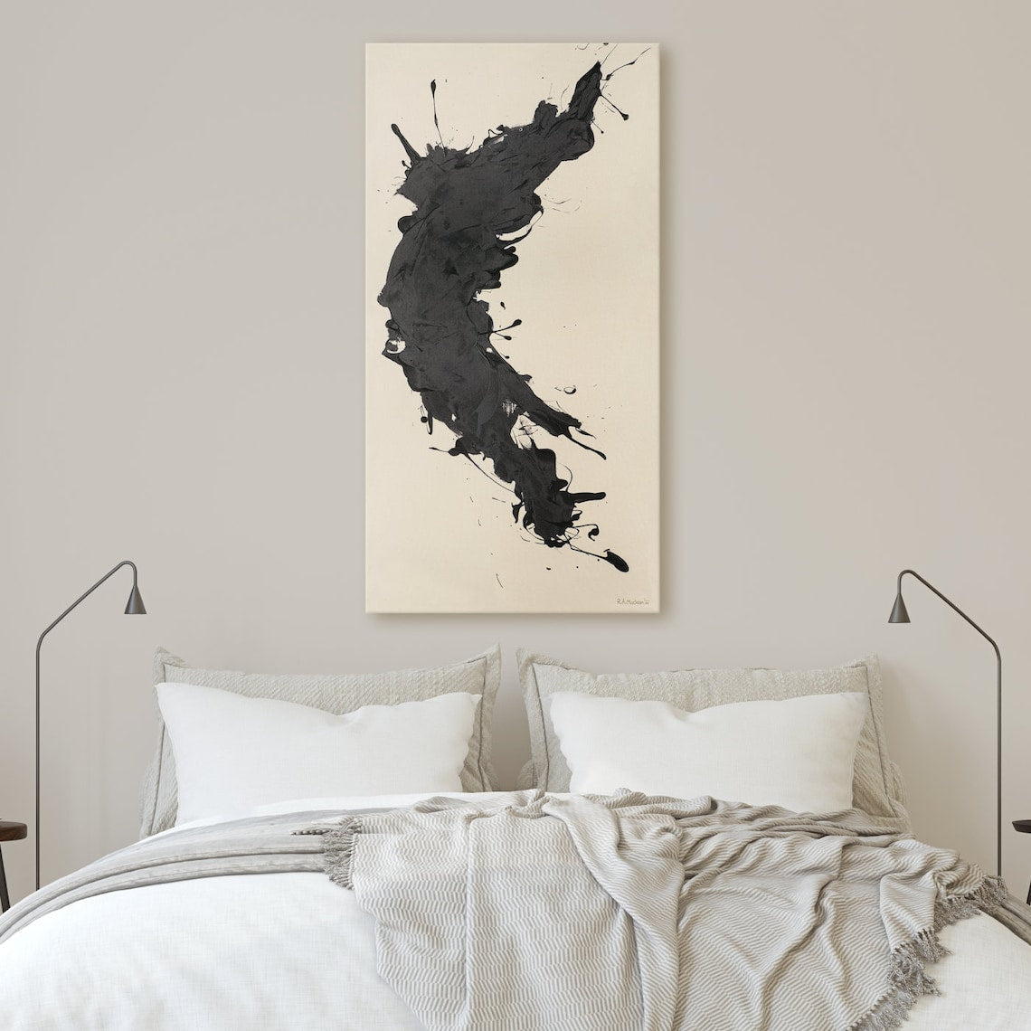 Ethereal Black Ink Abstract Oil Painting for Modern Home Decor