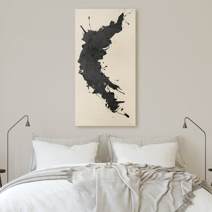 Ethereal Black Ink Abstract Oil Painting for Modern Home Decor