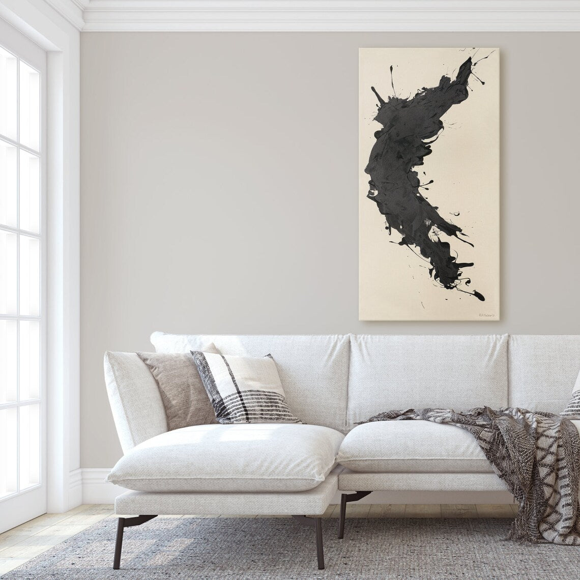 Ethereal Black Ink Abstract Oil Painting for Modern Home Decor
