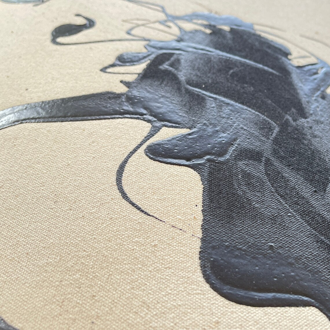 Ethereal Black Ink Abstract Oil Painting for Modern Home Decor
