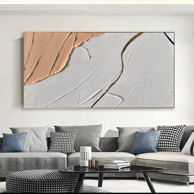 Elegant Cream and Gold Abstract Oil Painting on Canvas for Modern Decor