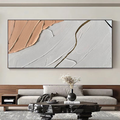 Elegant Cream and Gold Abstract Oil Painting on Canvas for Modern Decor