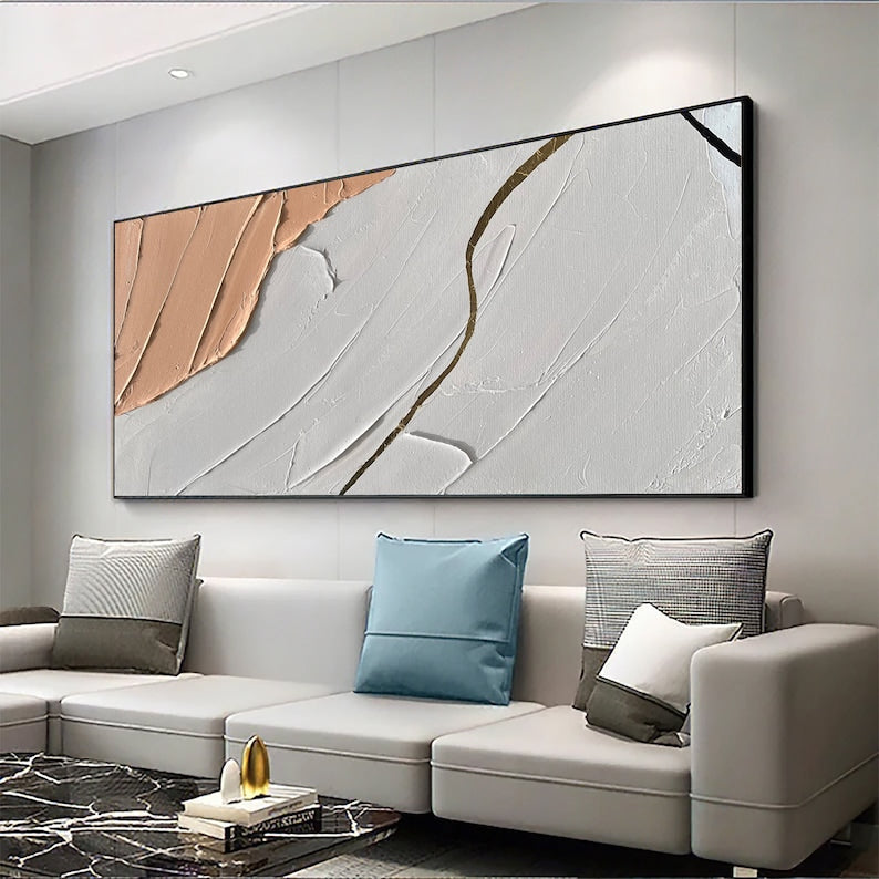 Elegant Cream and Gold Abstract Oil Painting on Canvas for Modern Decor