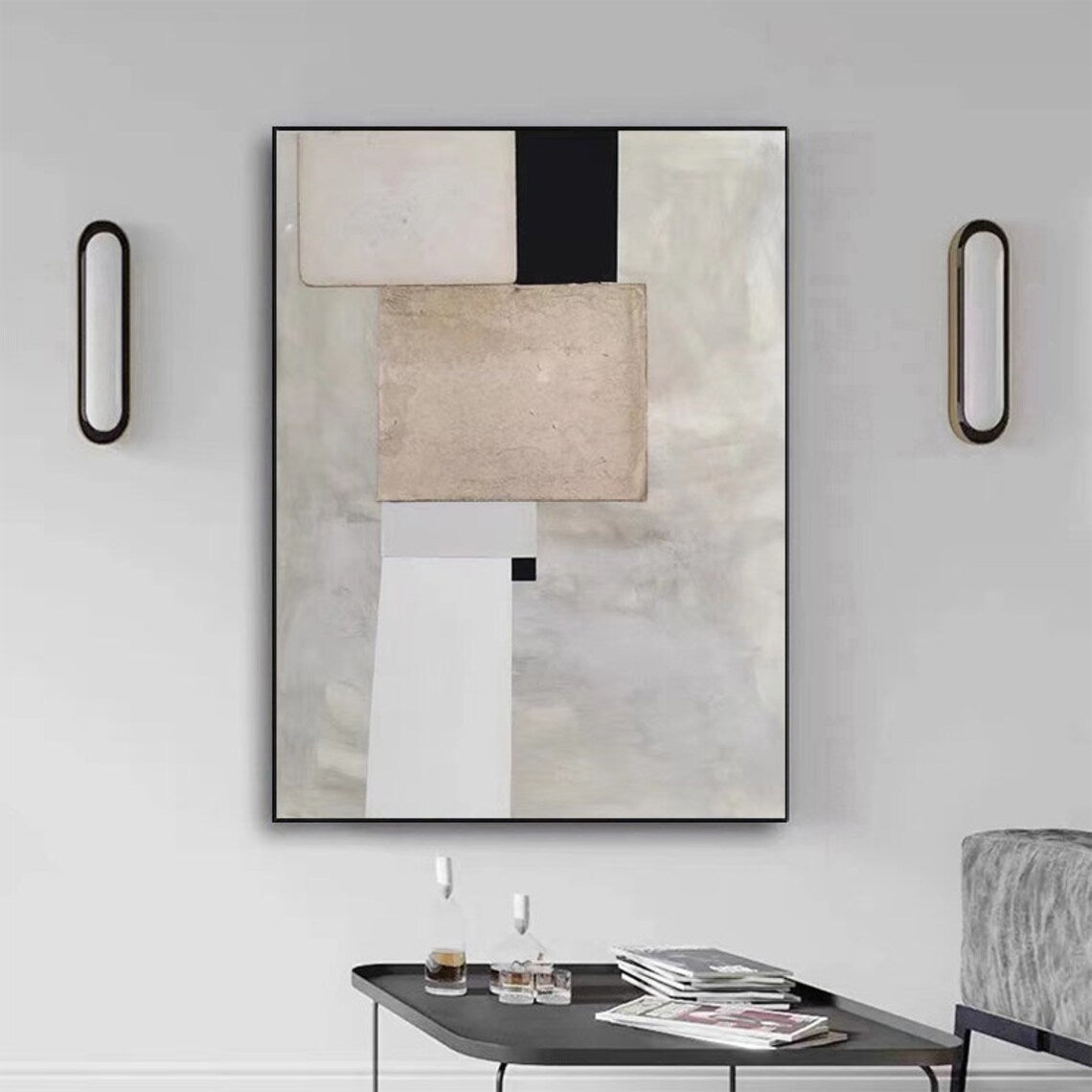 Modern Abstract Geometric Oil Painting for Elegant Home Decor