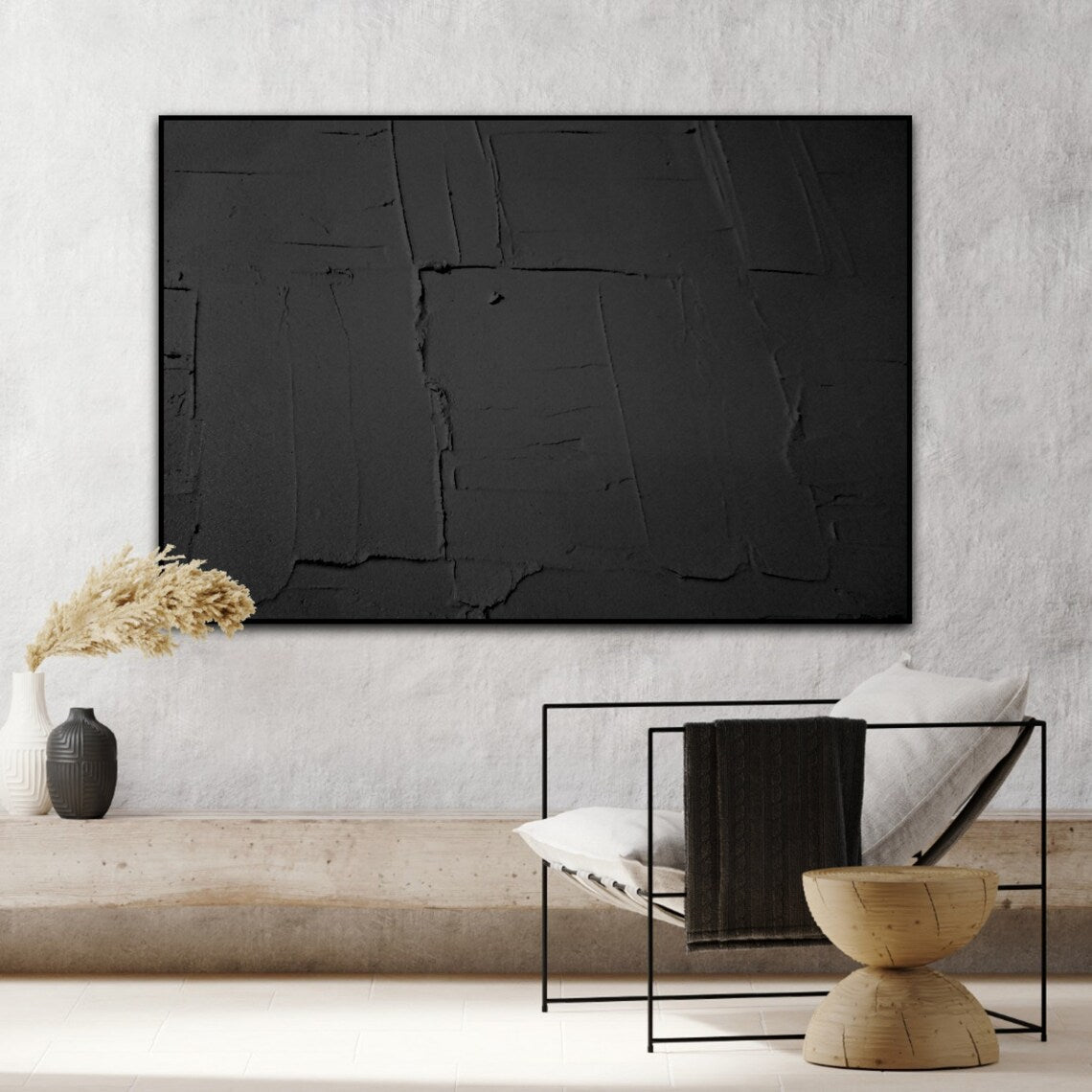 Stunning Monochrome Abstract Oil Painting for Modern Home Decor