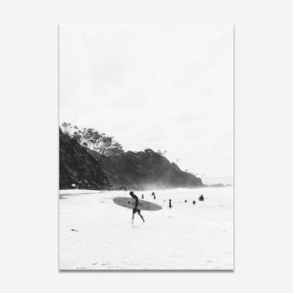 Black and White Coastal Art - Wategos Beach & The Pass Surfers Duo