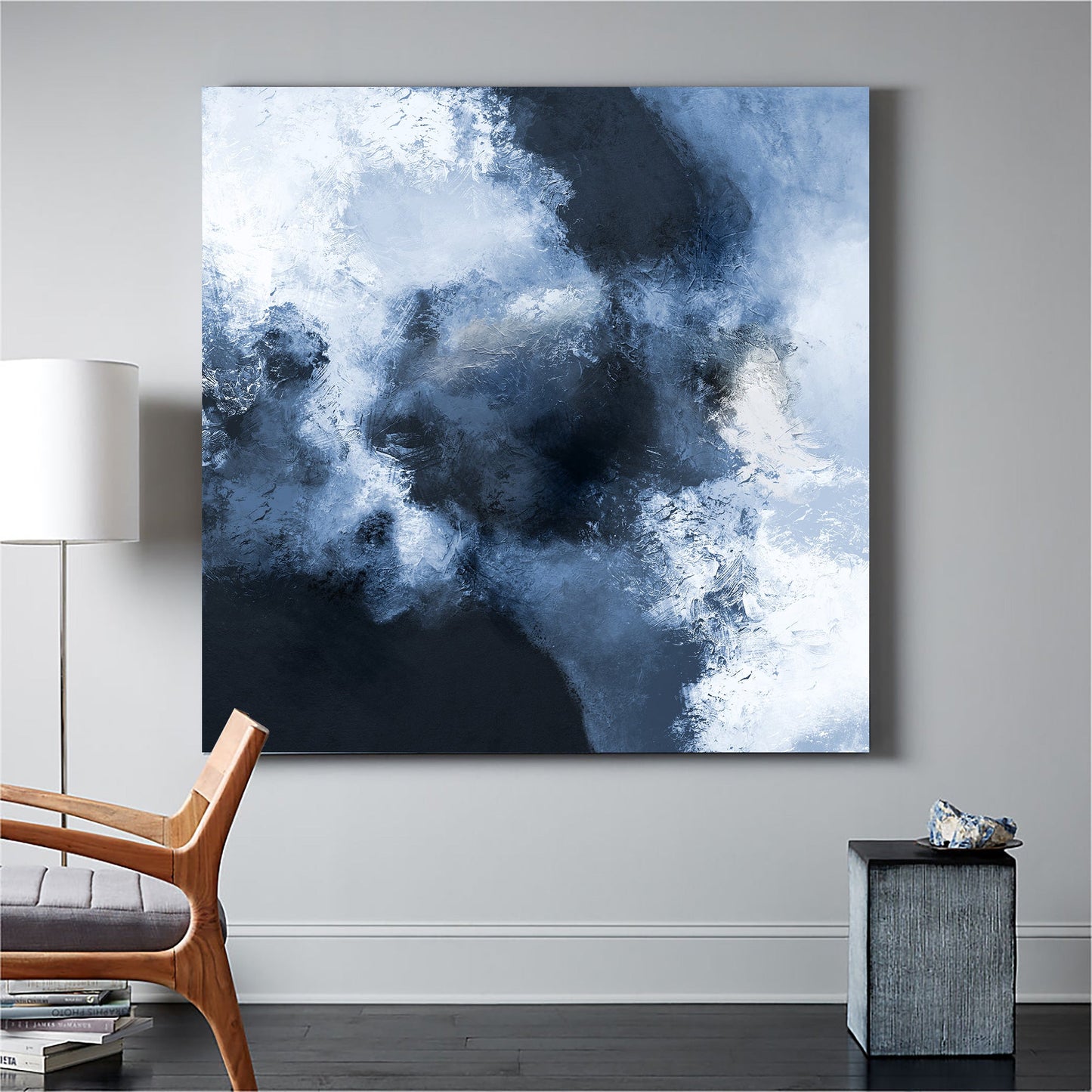 Serene Blue Abstract Oil Painting for Modern Home Décor