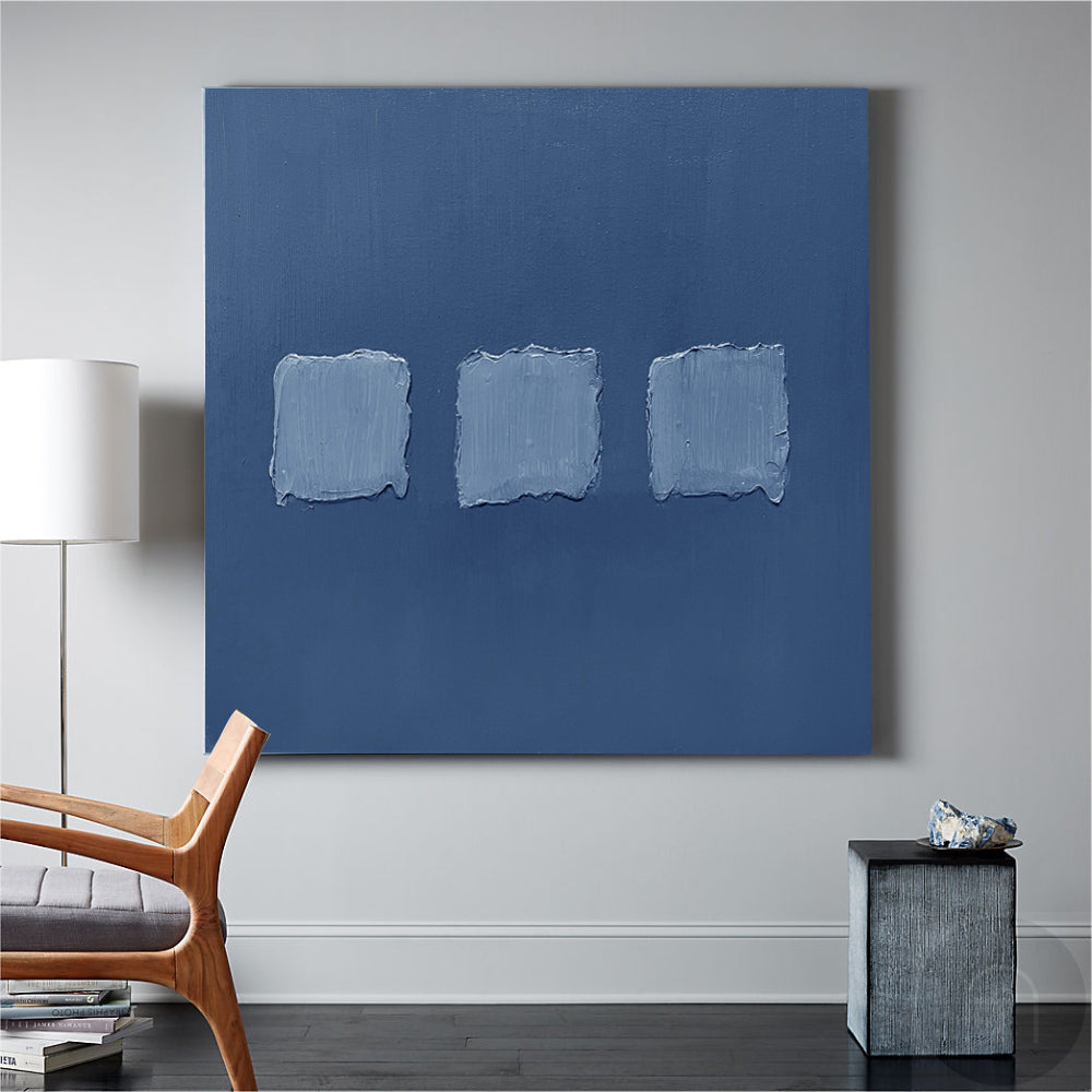 Serene Blue Minimalist Oil Painting for Modern Home Decor