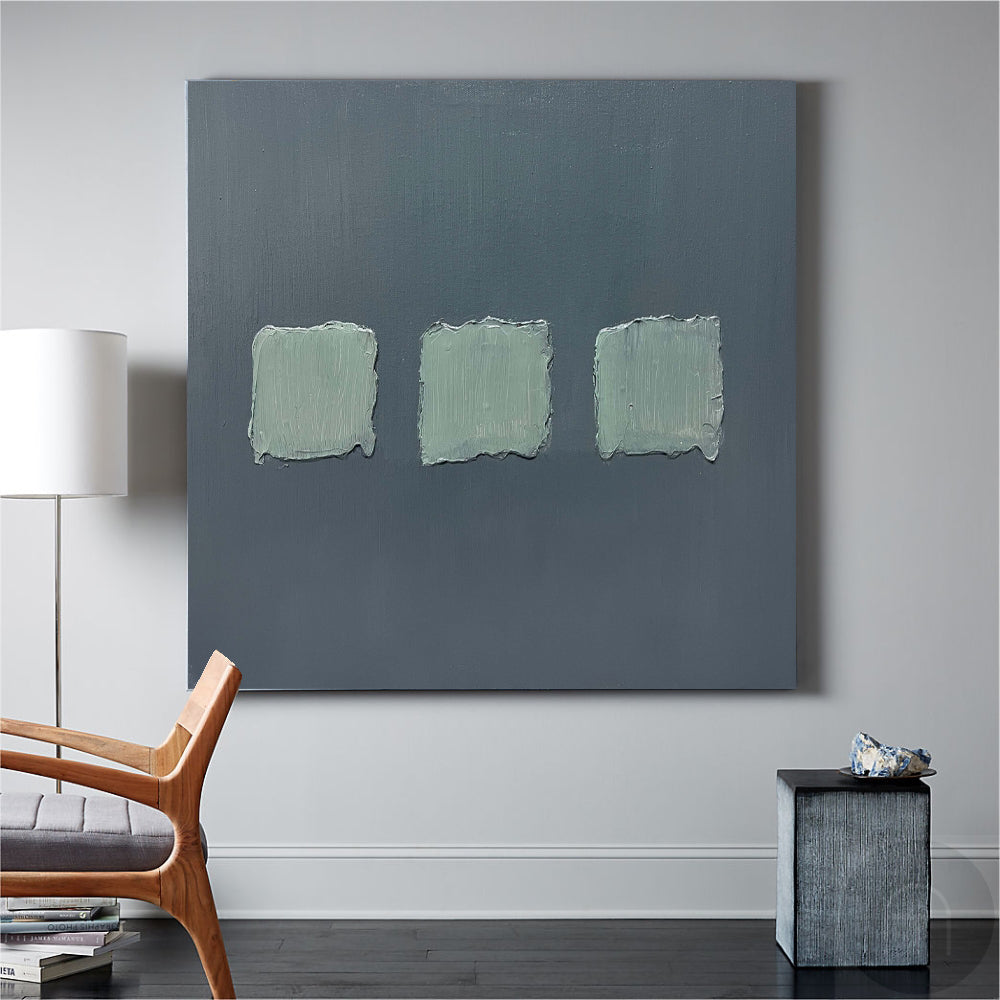 Serene Blue and Green Abstract Oil Painting for Modern Home Decor