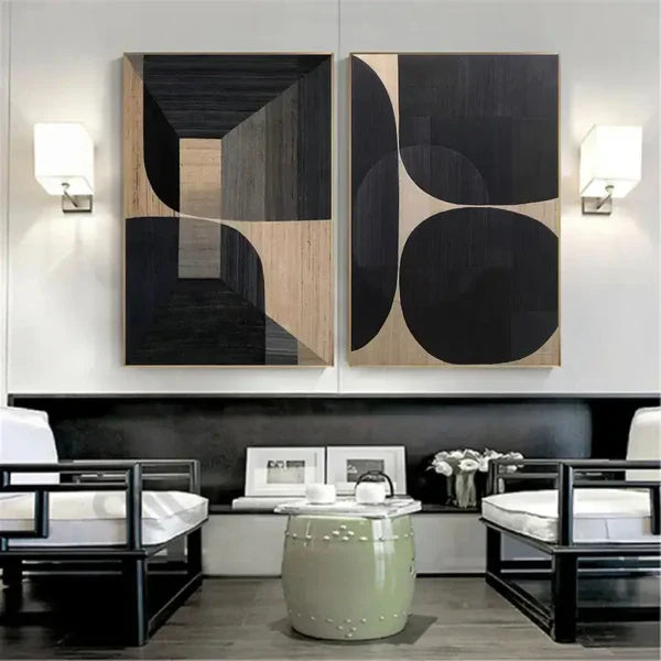 Modern Wabi-Sabi Oil Paintings Pair for Minimalist Home Decor