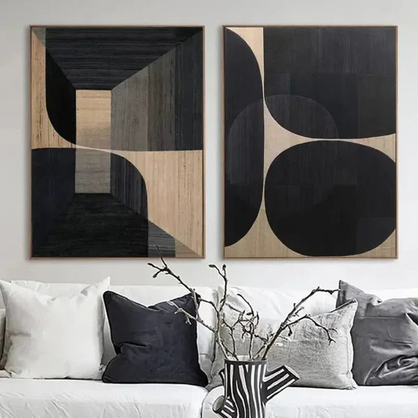 Modern Wabi-Sabi Oil Paintings Pair for Minimalist Home Decor