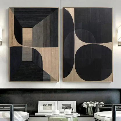 Modern Wabi-Sabi Oil Paintings Pair for Minimalist Home Decor