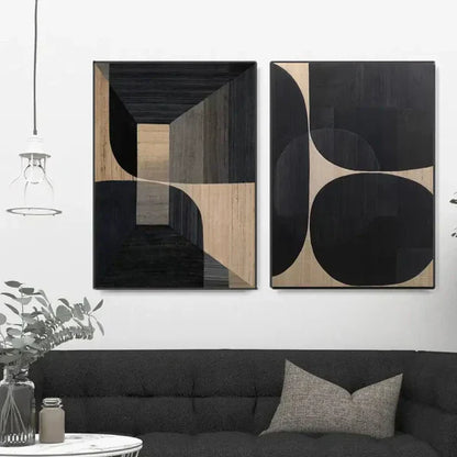 Modern Wabi-Sabi Oil Paintings Pair for Minimalist Home Decor