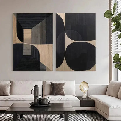 Modern Wabi-Sabi Oil Paintings Pair for Minimalist Home Decor