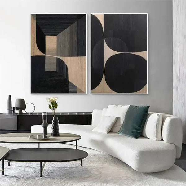 Modern Wabi-Sabi Oil Paintings Pair for Minimalist Home Decor