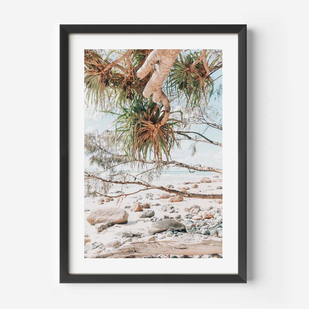 Serene Beach View with Lush Tropical Foliage Oil Painting