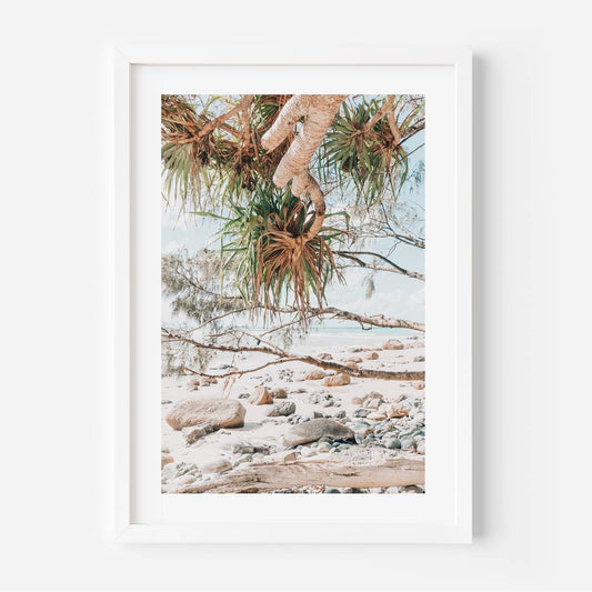 Serene Beach View with Lush Tropical Foliage Oil Painting