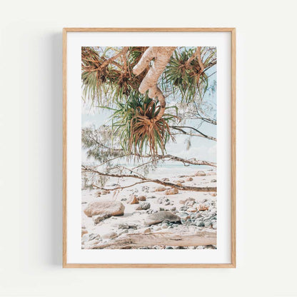 Serene Beach View with Lush Tropical Foliage Oil Painting