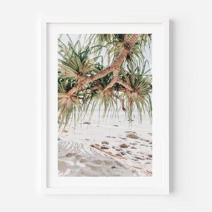 Coastal Serenity: Pristine Beach and Pandanus Oil Painting
